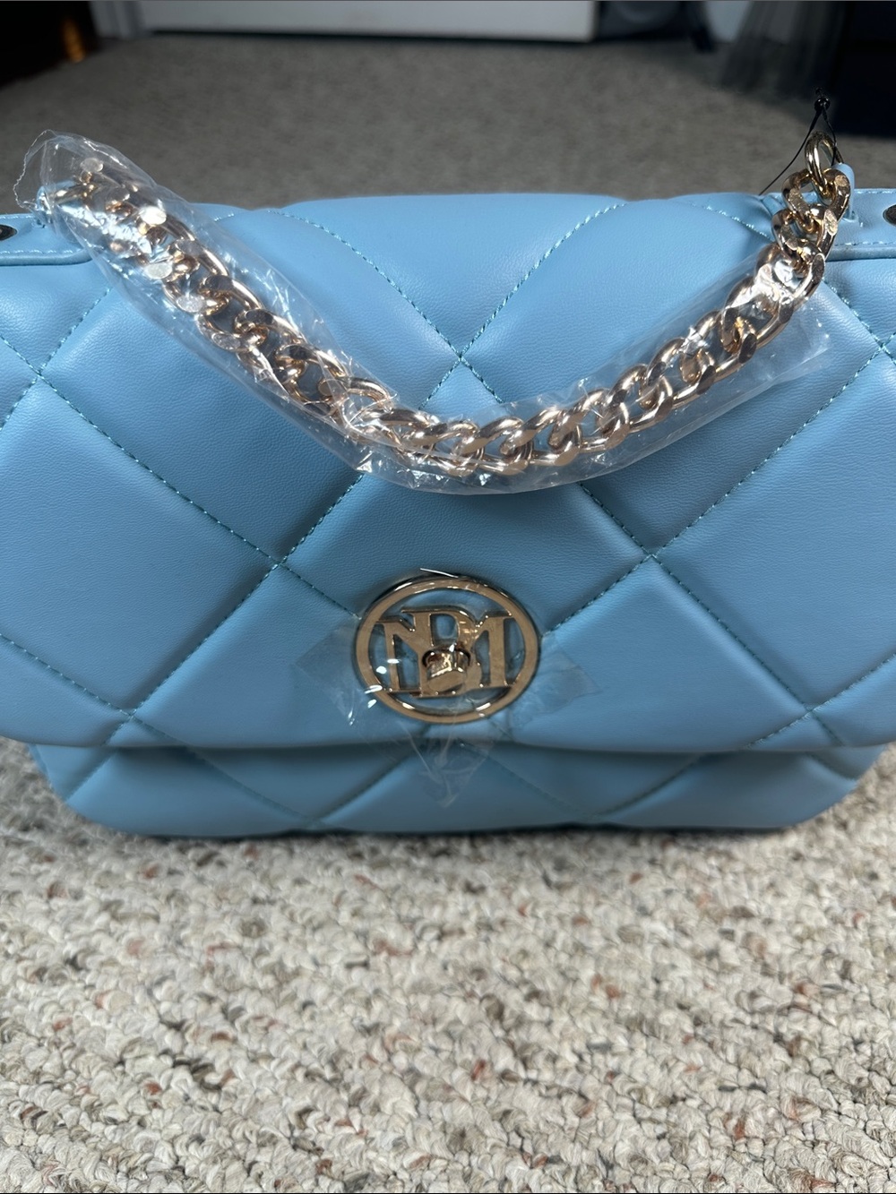 Studio Badgley Mischka Quilted Bag Gold Chain Strap Blue - Picture 6 of 7